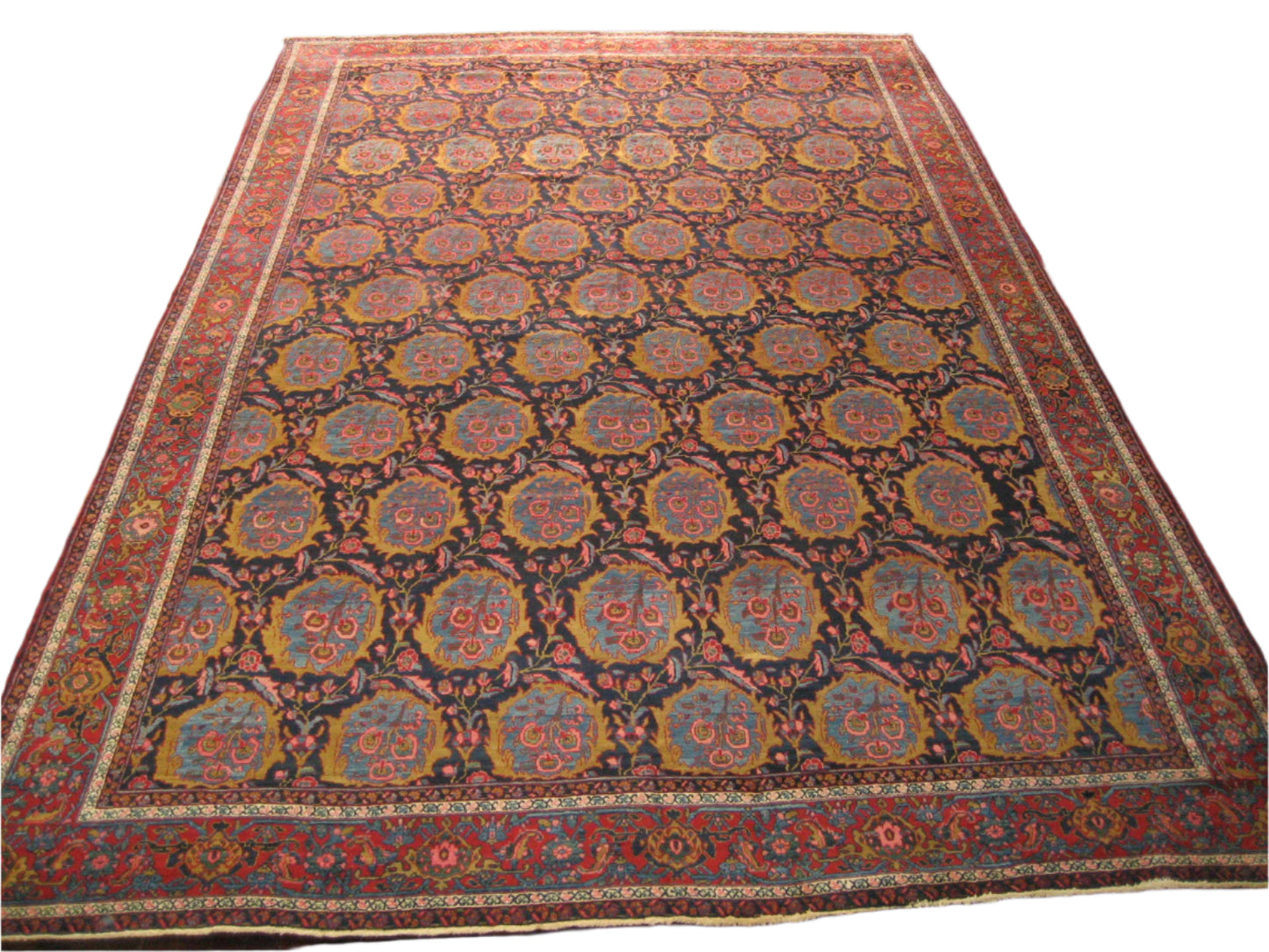 Antique Persian Bijar Wool 11X18 Navy, Ivory & Red Handmade Area Rug #1140244