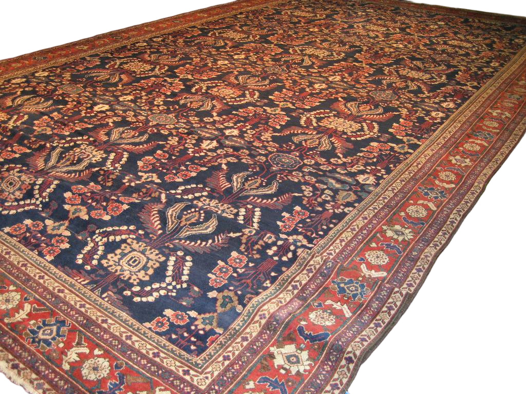 Antique Persian Sultanabad Wool 14x28 Blue & Rust Handmade Gallery Rug #1140281