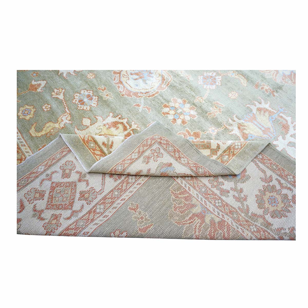 Persian Oushak Wool 10x14 Olive Green, Ivory & Rust Handmade Area Rug #1140311