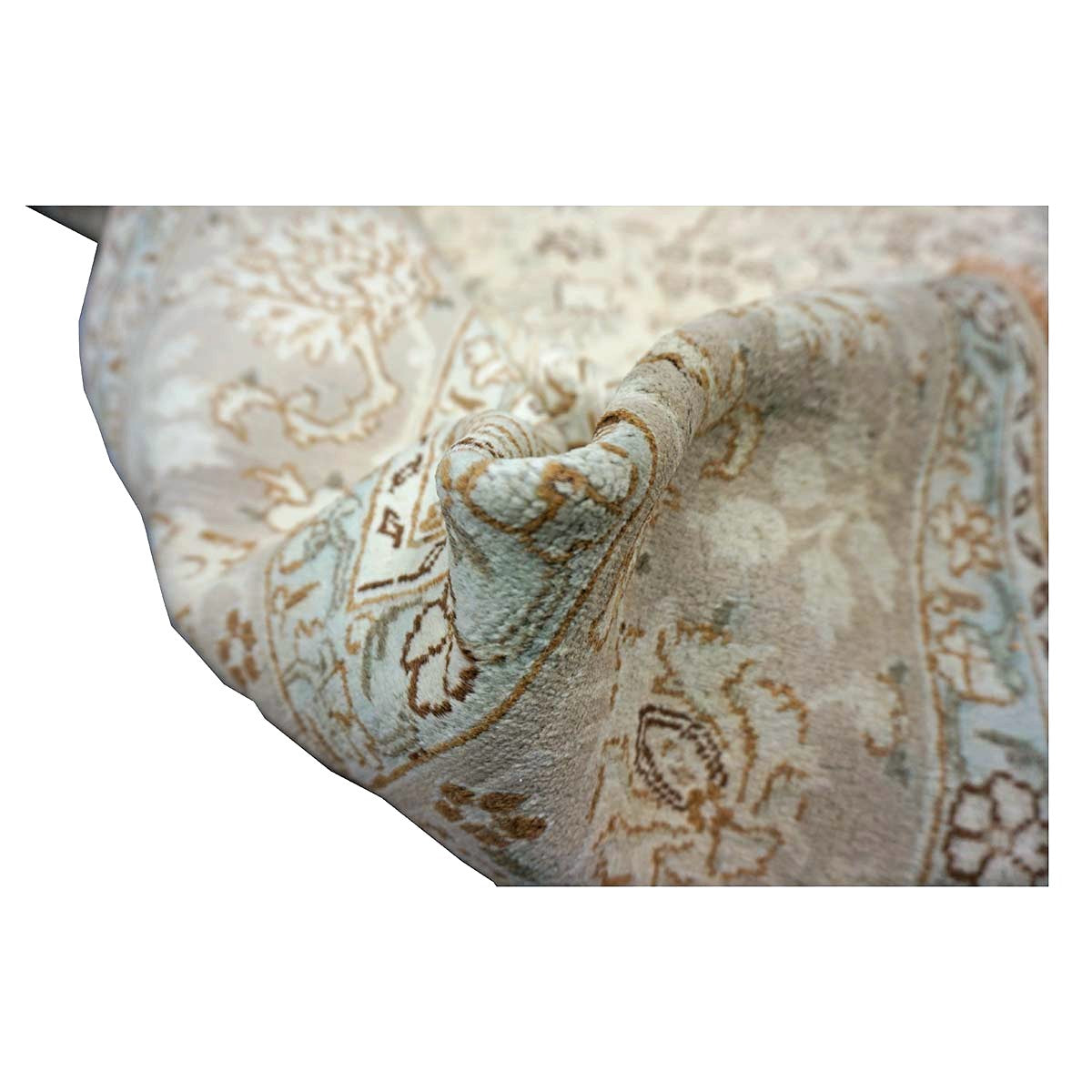 Antique Persian Tabriz Wool 6x10 Ivory, Tan & Light Blue Handmade Area Rug #1140393