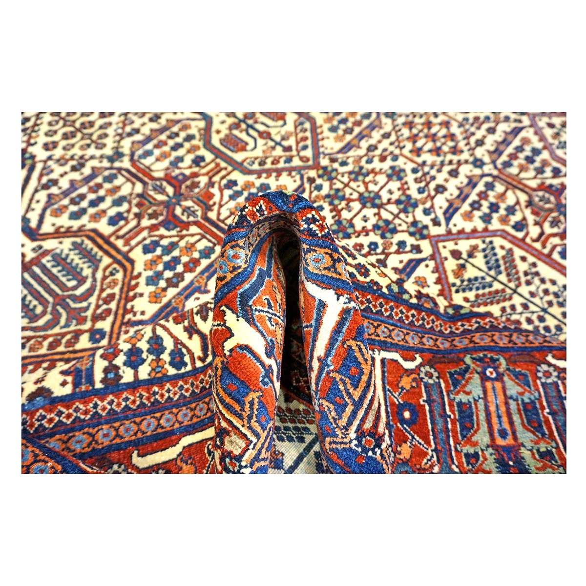 Antique Persian Joshagan Wool 7X10 Red, Navy & Ivory Handmade Area Rug #1140490