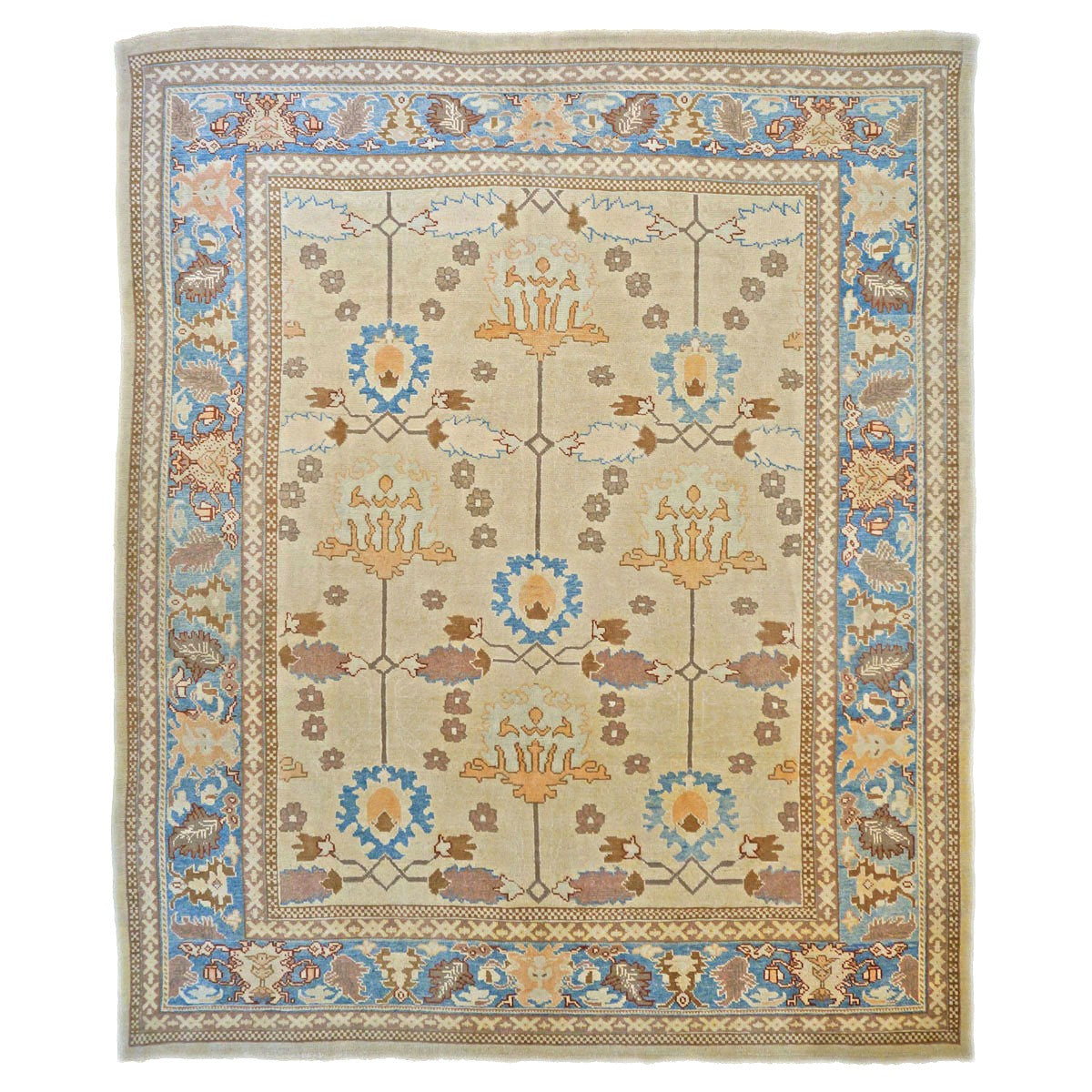 Turkish Oushak Wool 12X15 Tan, Blue & Red Handmade Area Rug #1140830