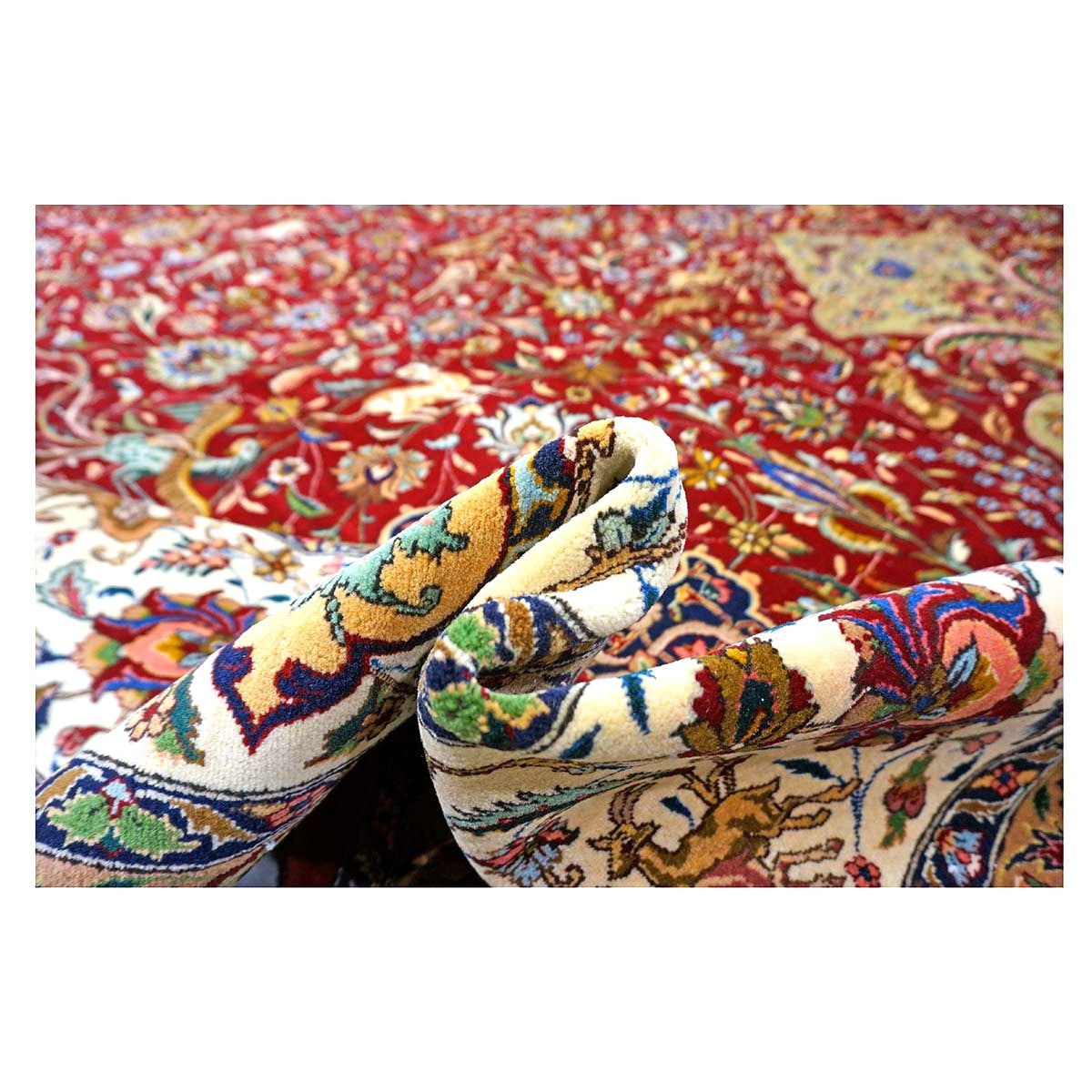 Antique Persian Tabriz Wool 12x19 Red, Ivory, Tan, Navy & Green Handmade Oversized Area Rug #1140958