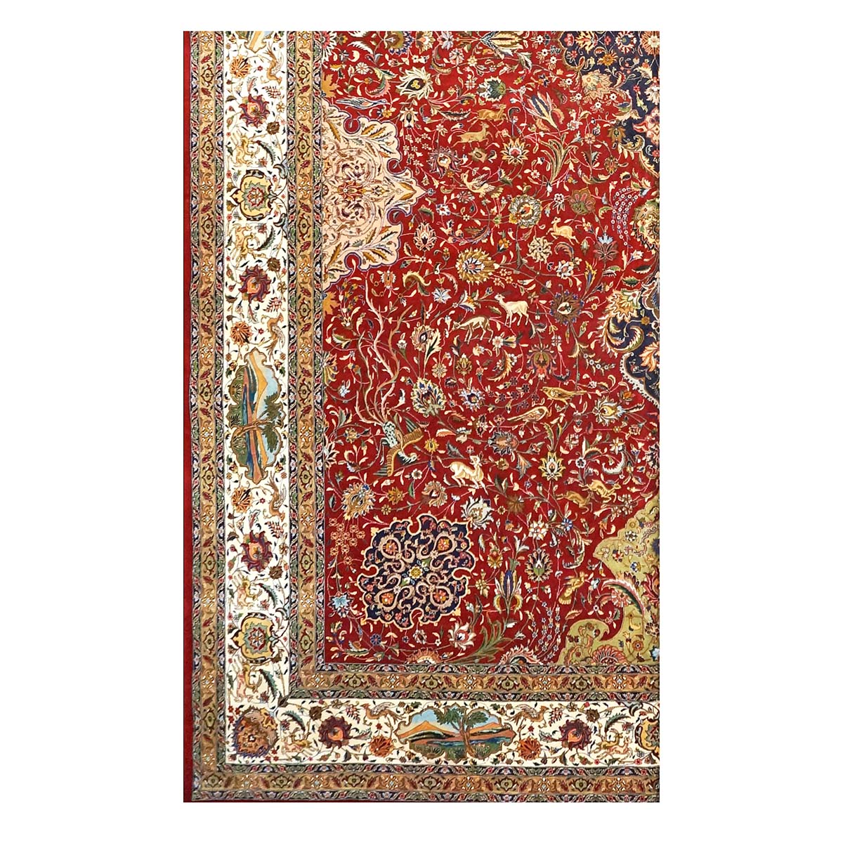 Antique Persian Tabriz Wool 12x19 Red, Ivory, Tan, Navy & Green Handmade Oversized Area Rug #1140958
