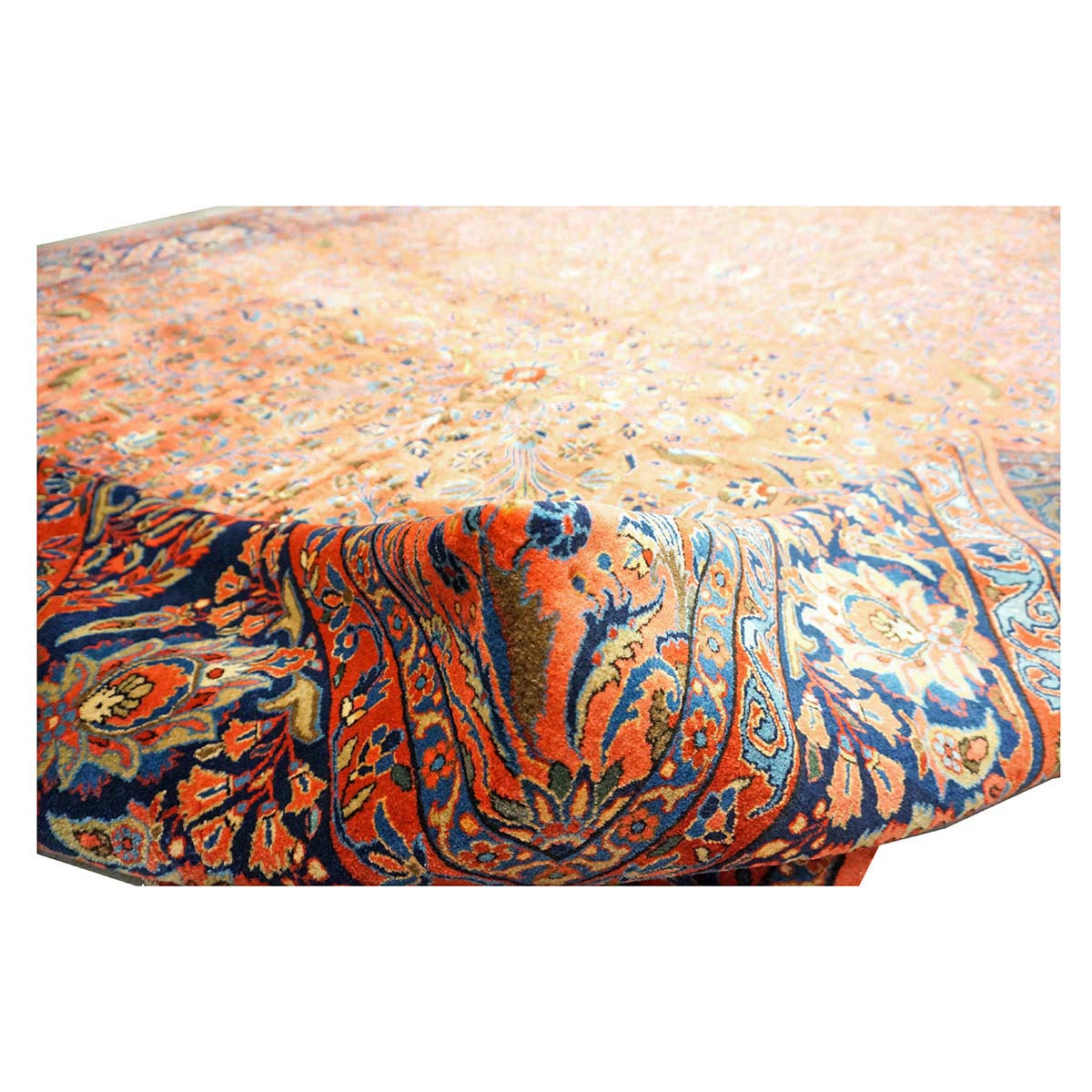 Antique Persian Manchester Kashan Wool 10X17 Salmon, Rust & Navy Handmade Area Rug #1141003