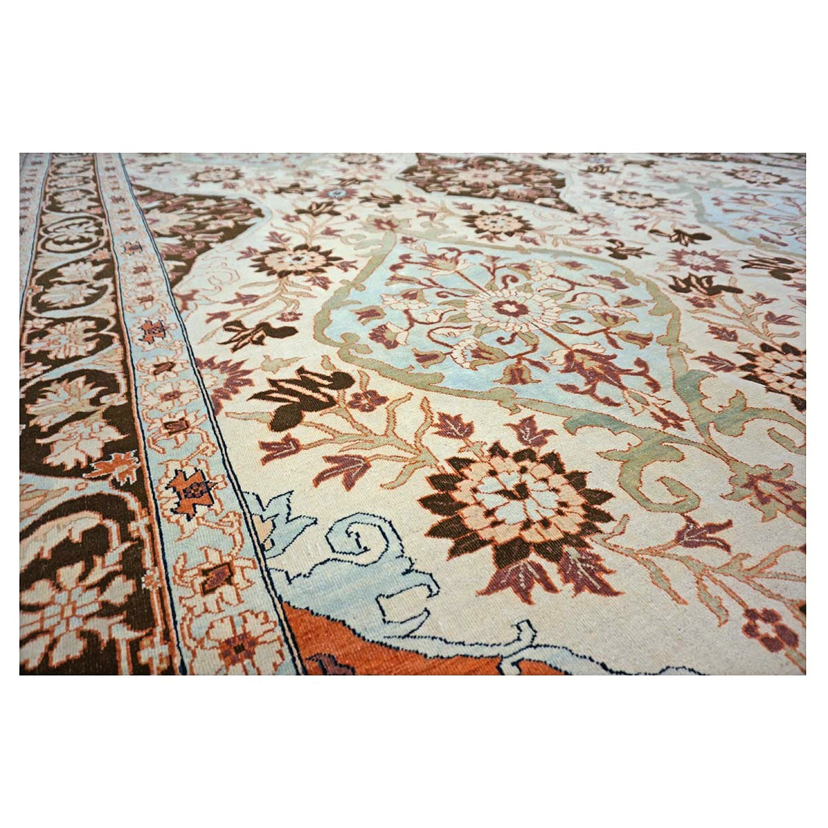 Persian Farahan Wool 10X14 Ivory, Black, Brown & Blue Handmade Area Rug #1141190