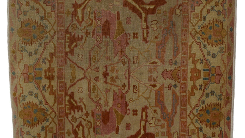 Persian Sultanabad Wool 5x7 Tan, Light Blue, Pink & Orange Handmade Area Rug #1141234