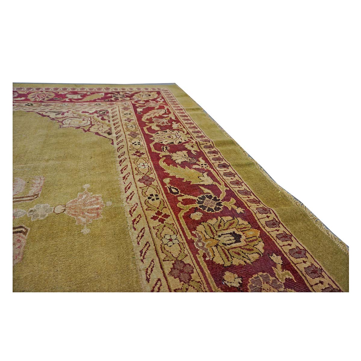 Antique Indian Amritsar Wool 14x16 Green & Red Handmade Area Rug #1141478