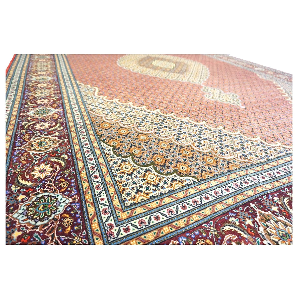 Persian Tabriz Mahi Wool & Silk 7x10 Terrecota, Ivory & Burgundy Handmade Area Rug #1141498