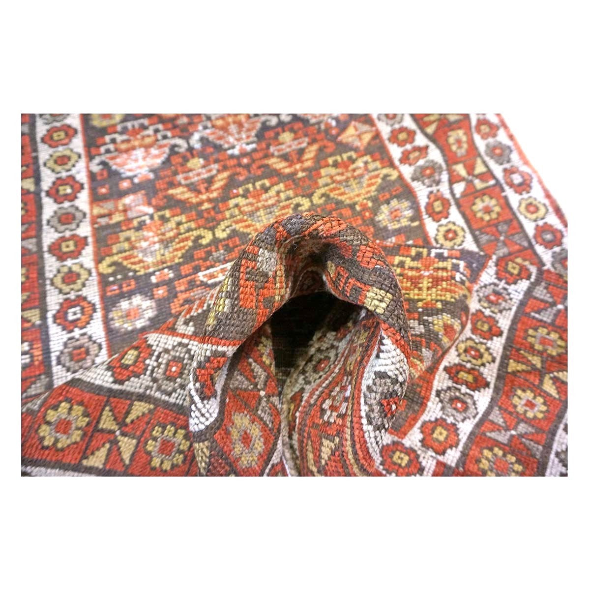 Antique Persian Azerbaijani Wool 3x14 Brown & Rust Handmade Runner Rug #1142908