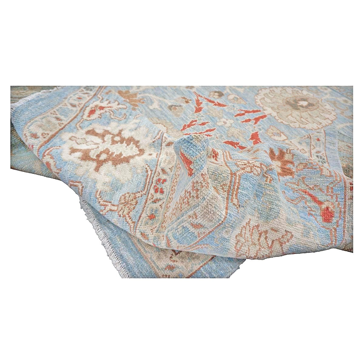 Persian Sultanabad Wool 9x12 Blue, Ivory & Tan Handmade Area Rug #1142964