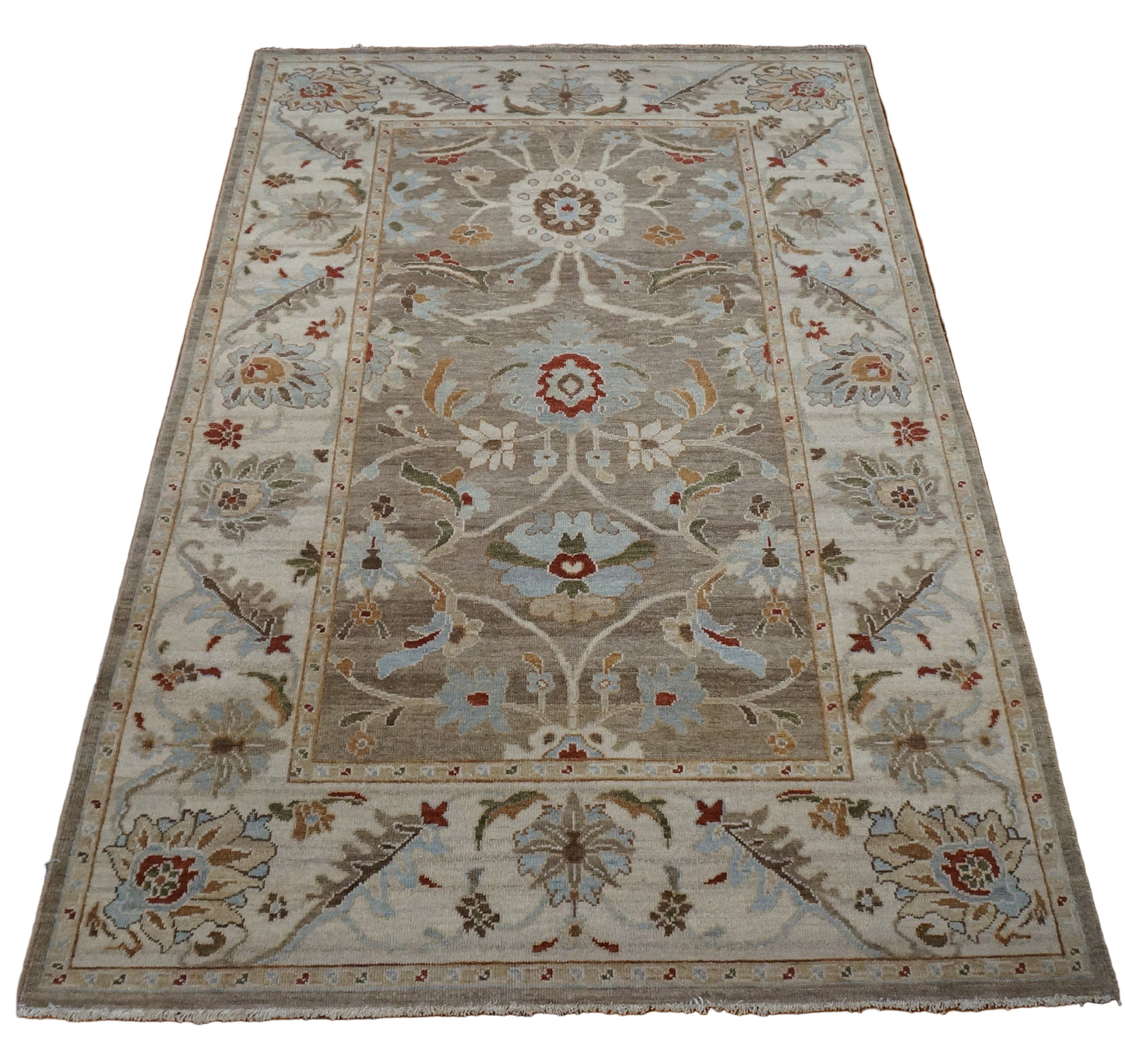 Afghan Sultanabad Masters Wool 5 x 8 Grey, Green & Light Blue Handmade Area Rug #1143143