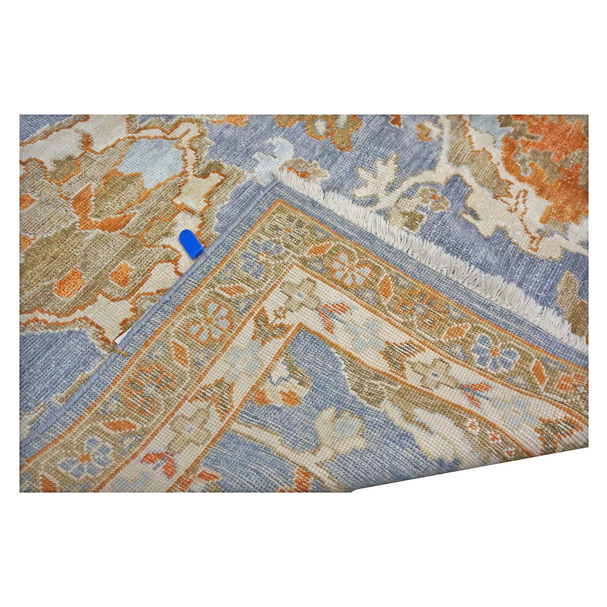 Indian Sultanabad Silk 6x6 Blue, Orange & Ivory Handmade Square Area Rugs #1143145