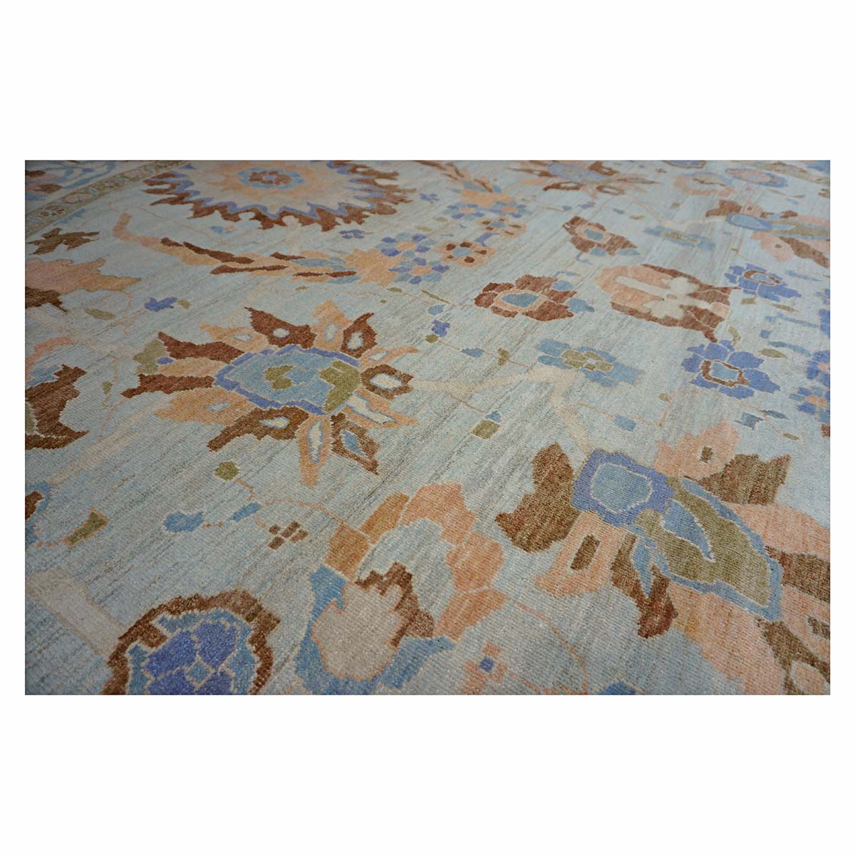 Afghan Sultanabad Wool 11x11 Round Ivory & Light Blue Handmade Area Rug #1143252