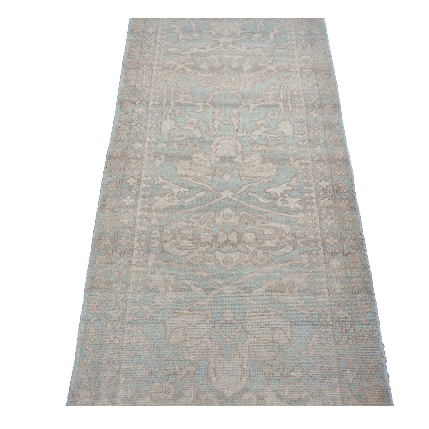 Afghan Sultanabad Masters Wool 3x11 Seafoam Green & Ivory Handmade Runner Rug #1143257