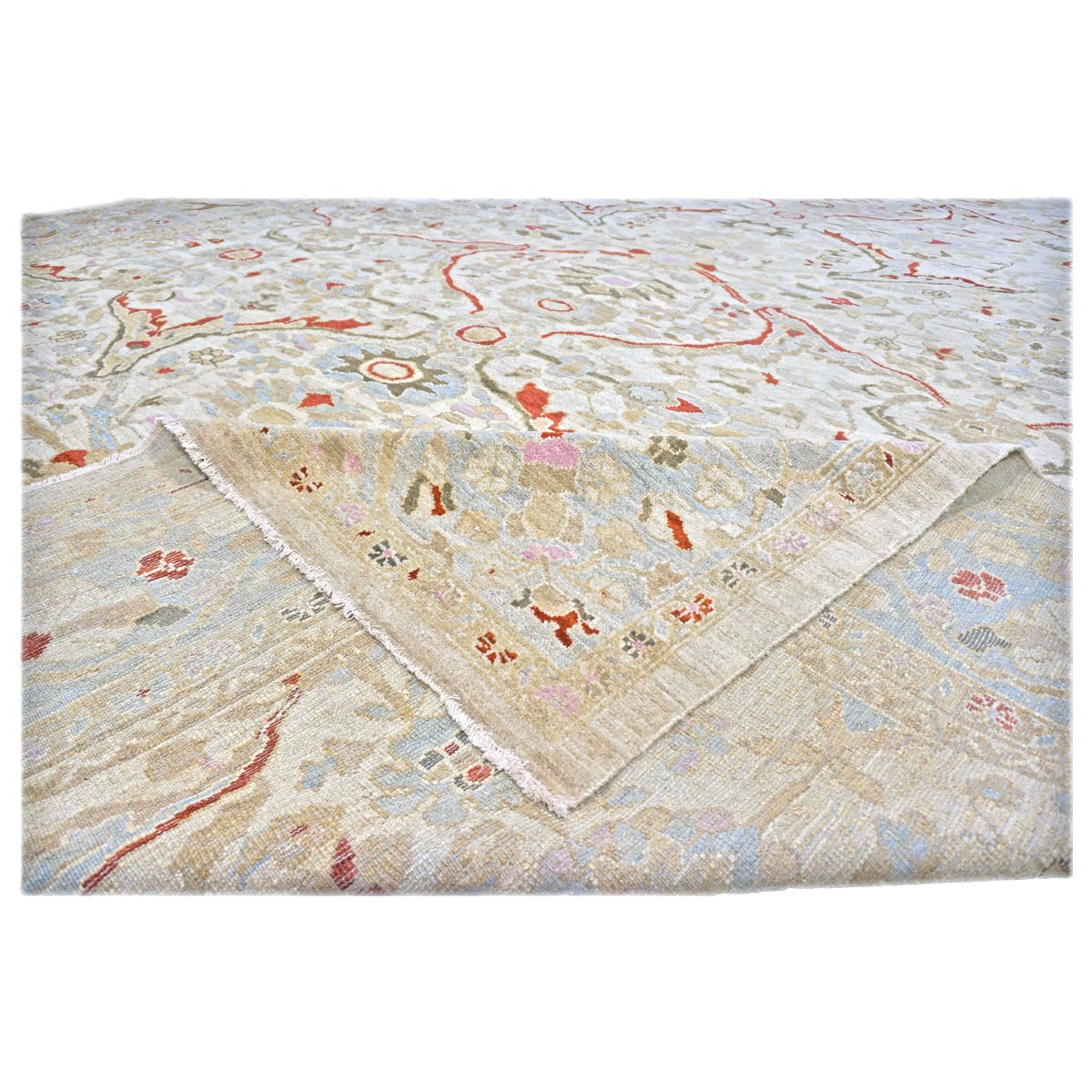 Persian Sultanabad Wool 12x15 Ivory, Light Blue Rust & Olive Handmade Area Rug #1143516