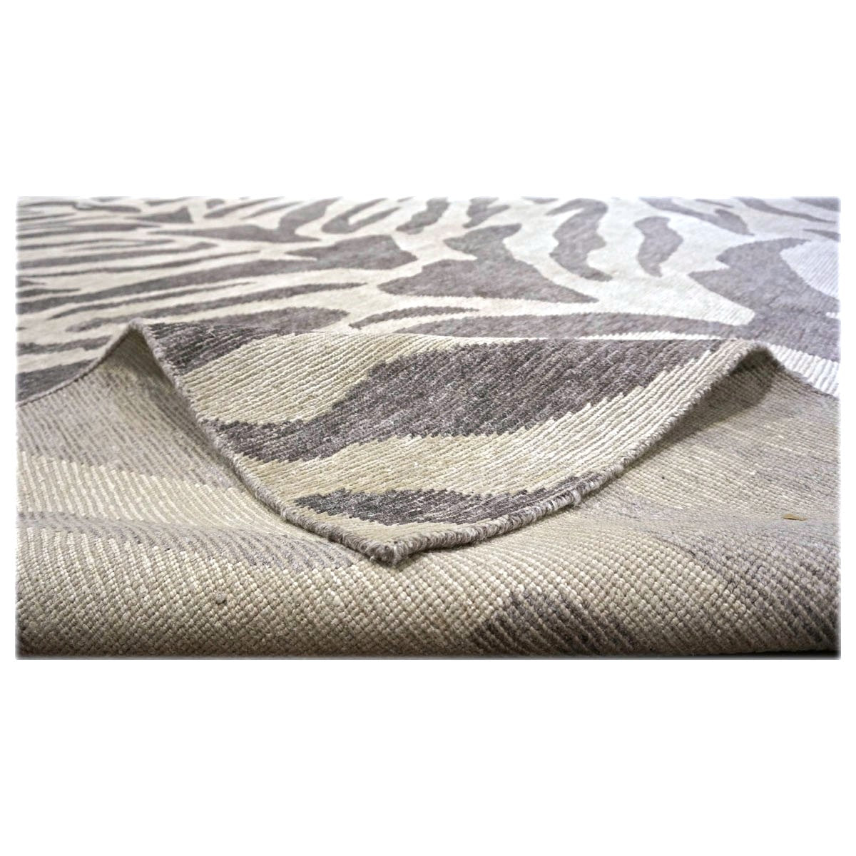 Nepalese Modern Wool & Silk 10X14 Gray & Brown Zebra Print Handmade Area Rug #1143856