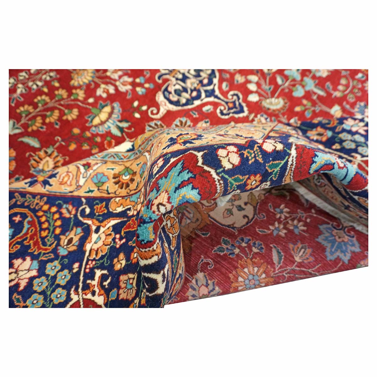 Persian Tabriz Wool 8x11 Red, Ivory & Navy Handmade Area Rug #1143897