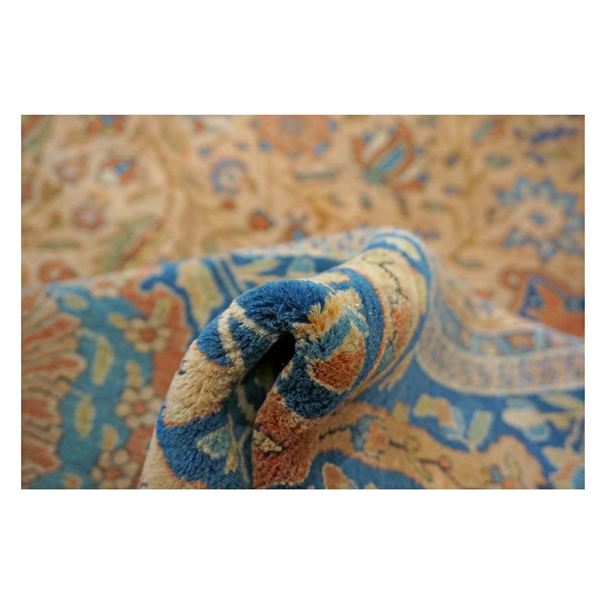 Antique Persian Mohtasham Kashan Wool 11x17 Camel, Tan & Navy Handmade Area Rug #1144157