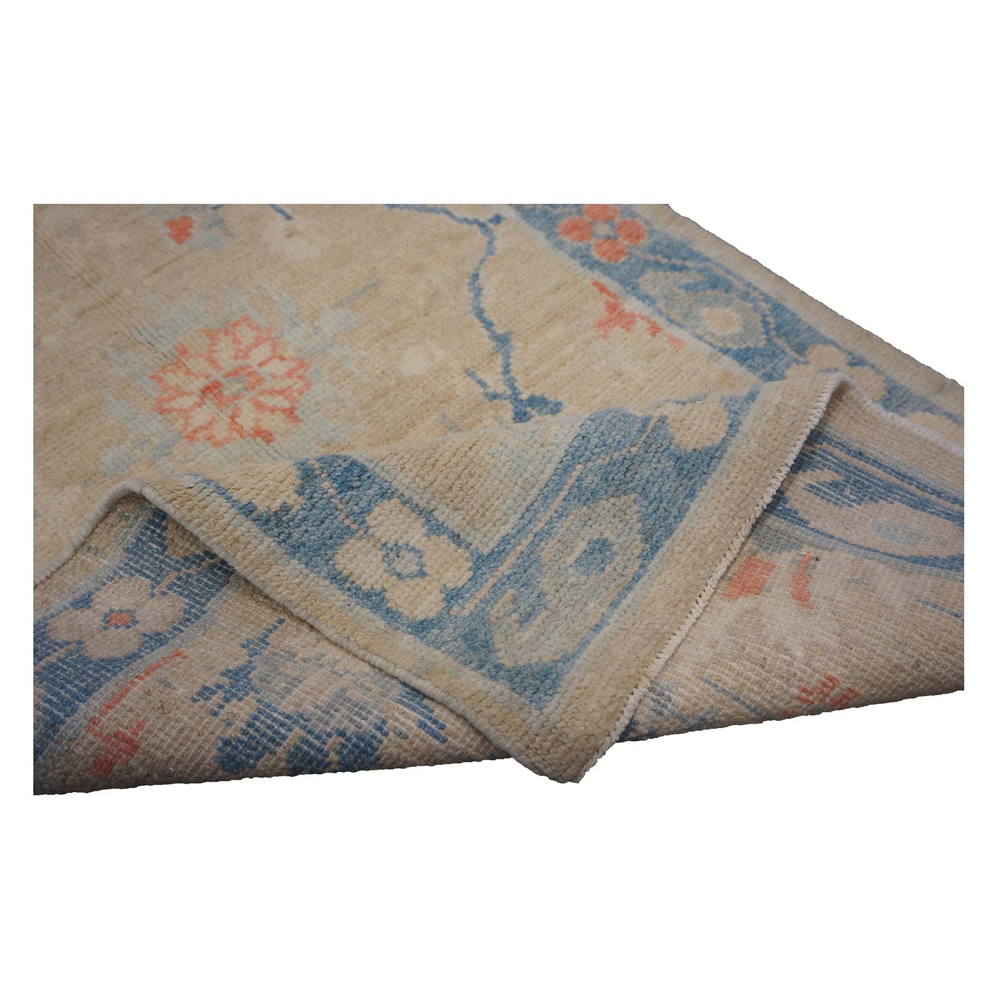 Turkish Sultanabad Wool 3x13 Tan, Blue & Red Handmade Runner Rug #1144166