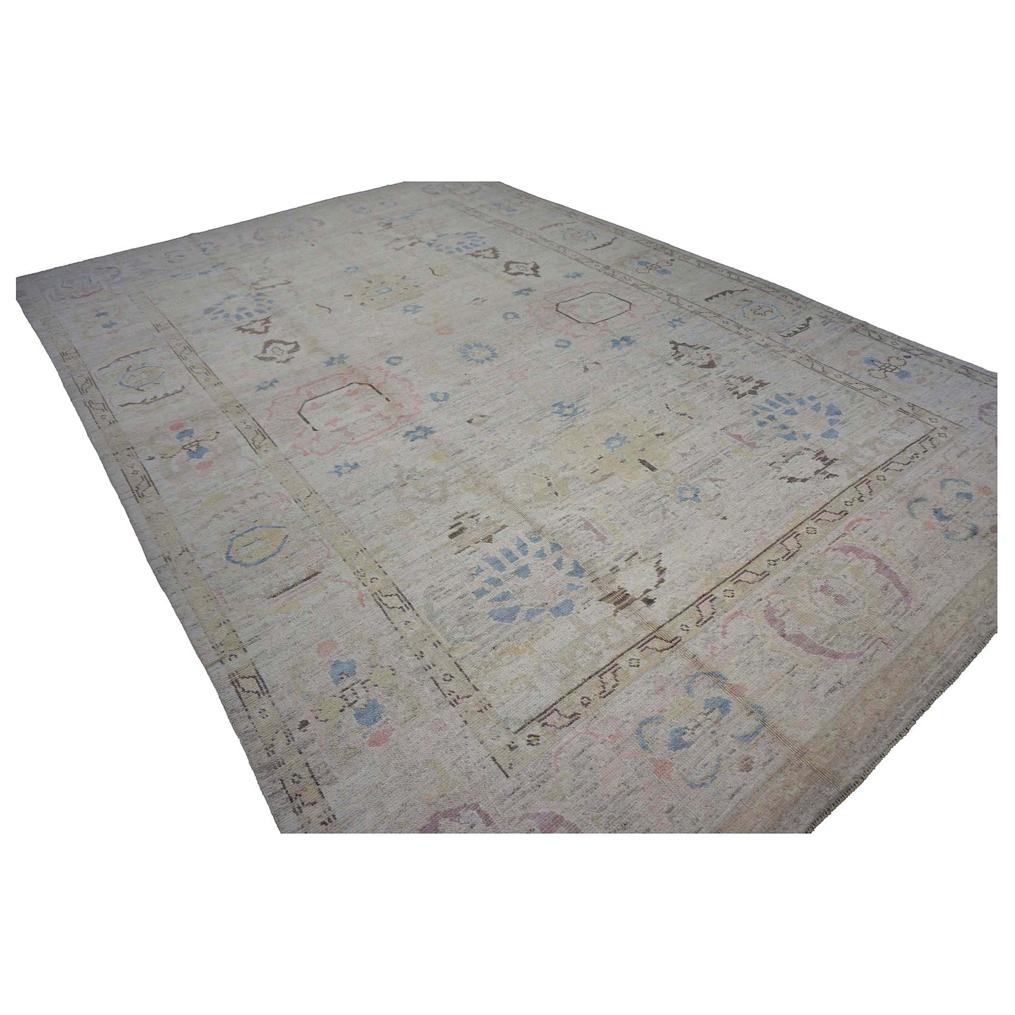21st Century Turkish Oushak Wool 10X15 Tan & Slate Blue Handmade Area Rug #1144194