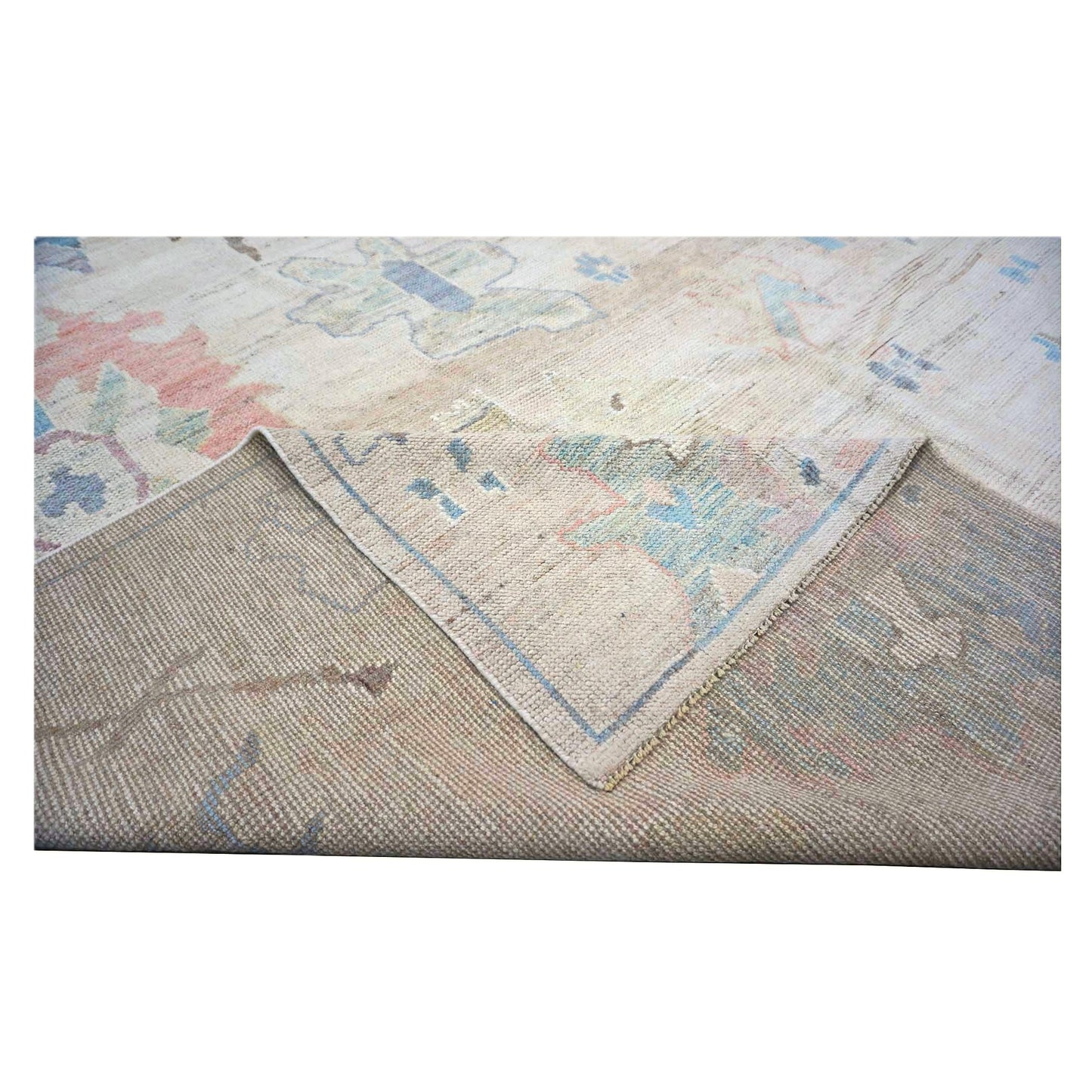 21st Century Turkish Oushak Wool 11X15 Tan & Slate Blue Handmade Area Rug #1144196