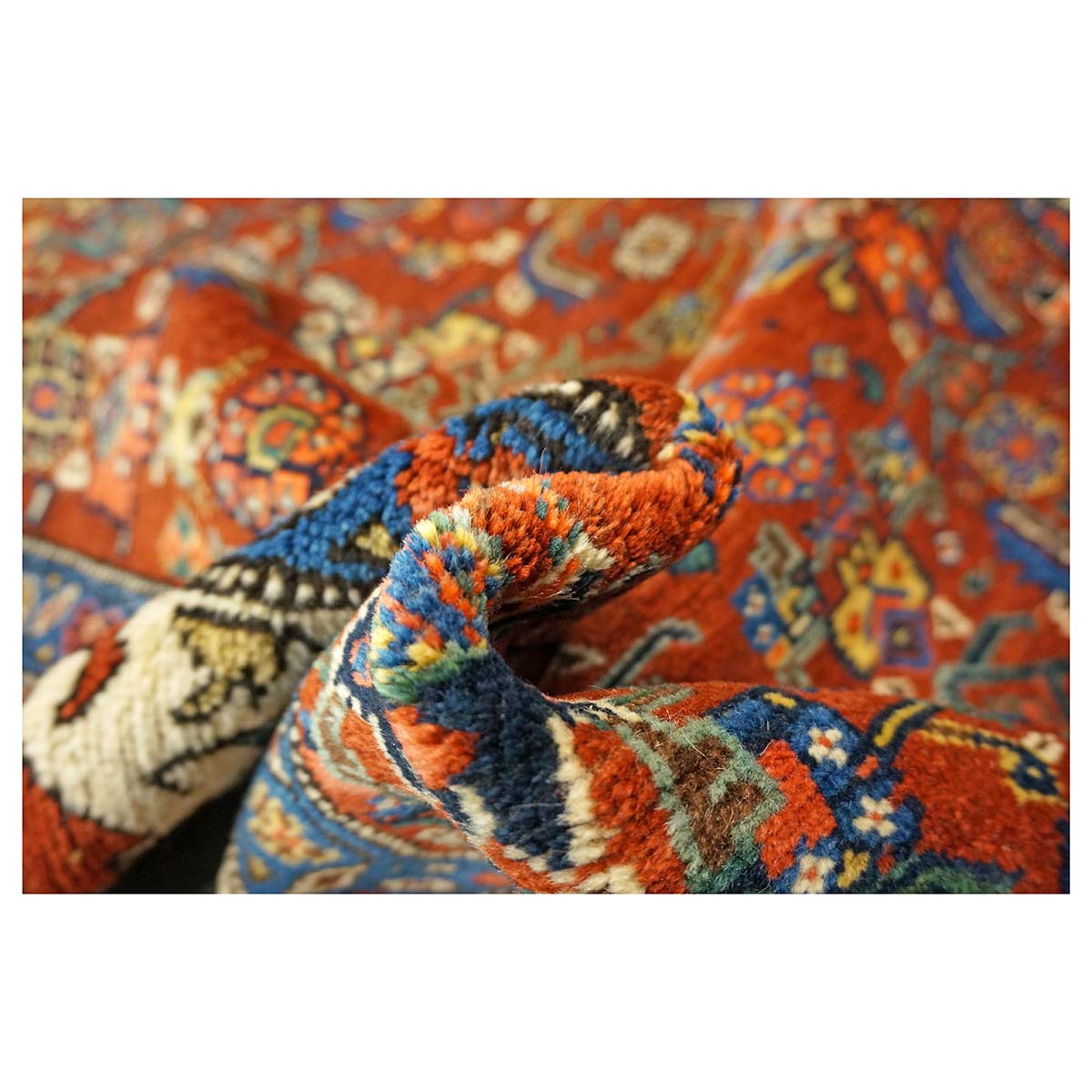 Antique Persian Bijar Wool 4x16 Red, Blue & Ivory Handmade Gallery Rug #1144728