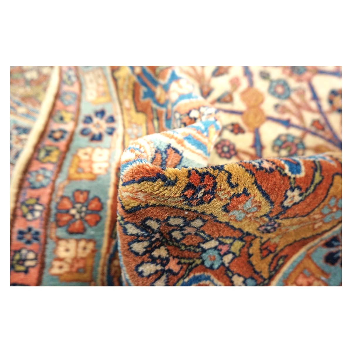 Antique Persian Tabriz Wool 9x11 Ivory, Blue & Chestnut Handmade Area Rug #1144781