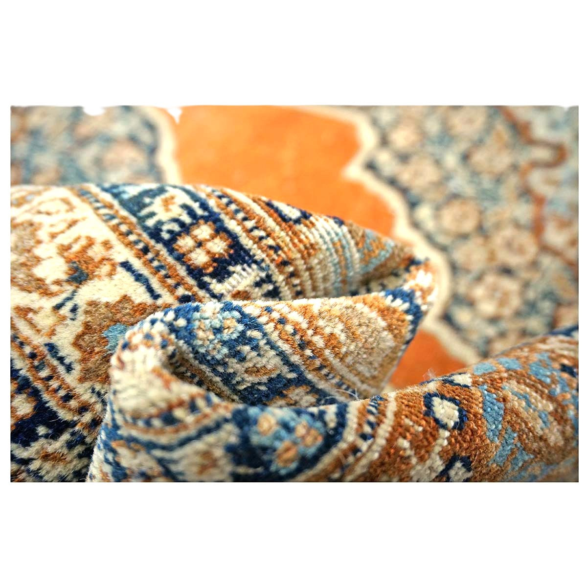 Antique Persian Tabriz Haji Jalili Wool 4x6 Ivory, Navy & Orange Handmade Area Rug #1144788