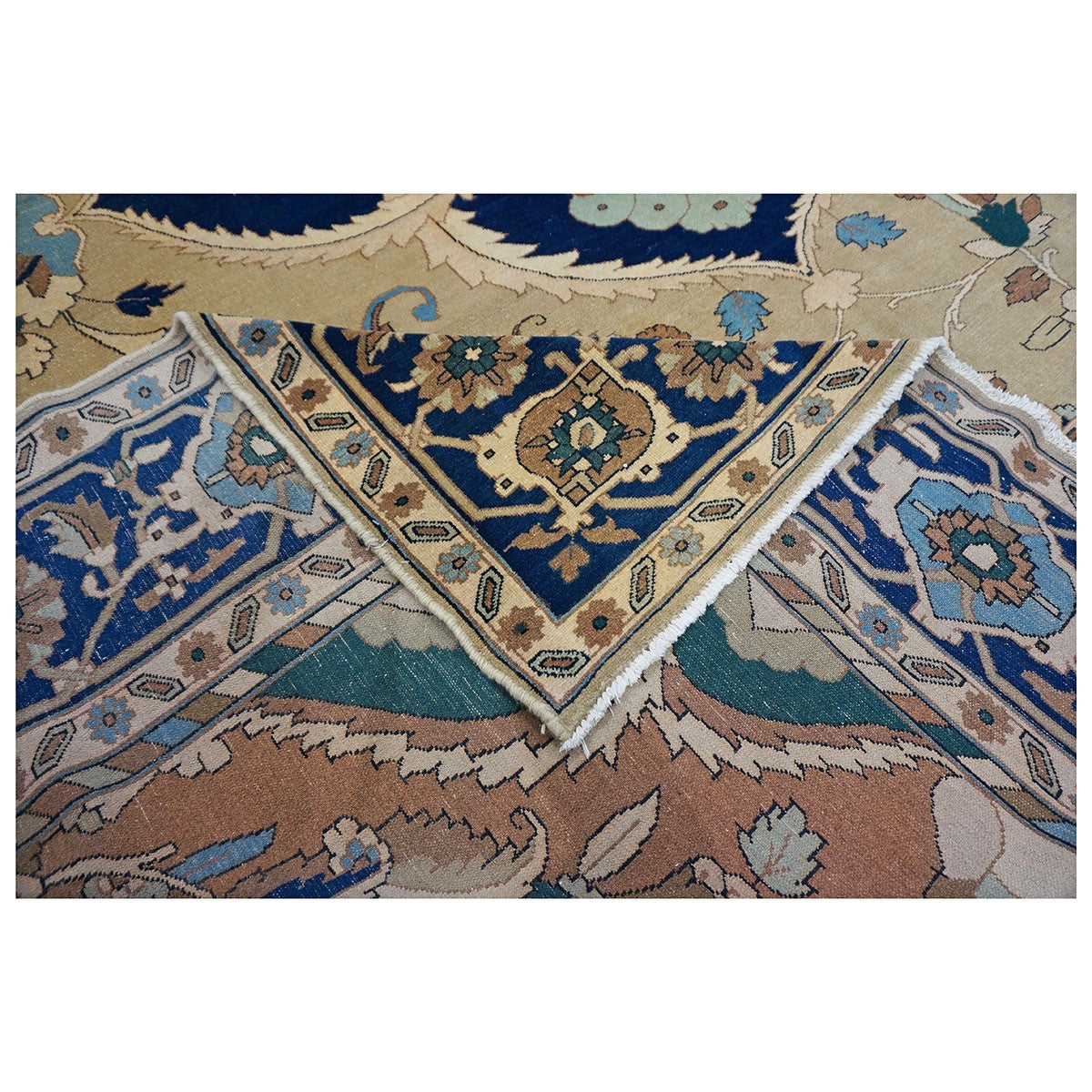 21st Century Persian Heriz 12x15 Tan & Navy Handmade Area Rug #9902016 image 10