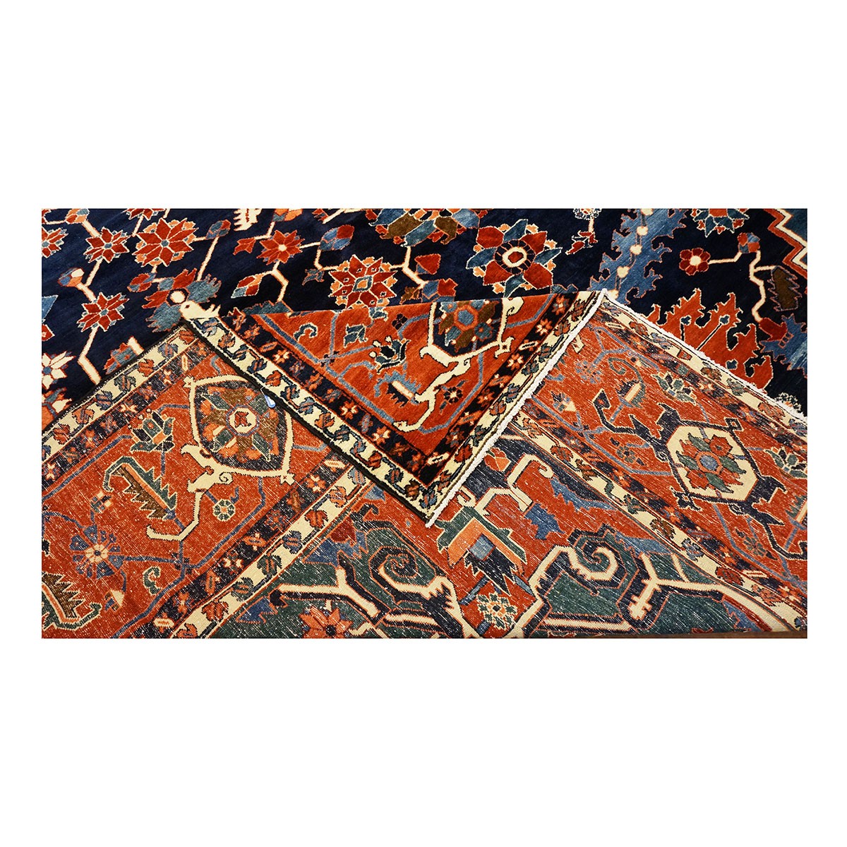 Persian Serapi 13x19 Navy Blue and Rust Oversized Rug #1143922 image 7