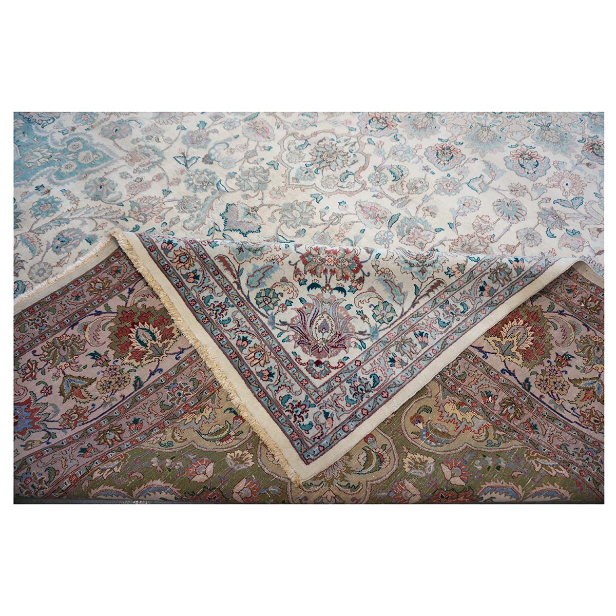 Antique 1940s Persian Tabriz Pahlavi 11x18 Ivory & Blue Handmade Area Rug #9902227 image 14