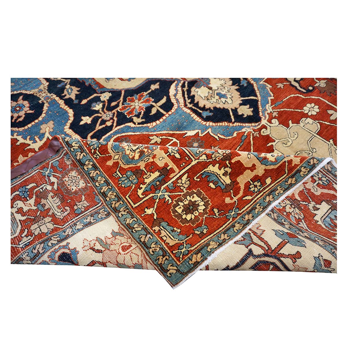 Persian Serapi 8x11 Rust, Ivory, & Blue Antique Recreation Handmade Area Rug #1141242 image 13