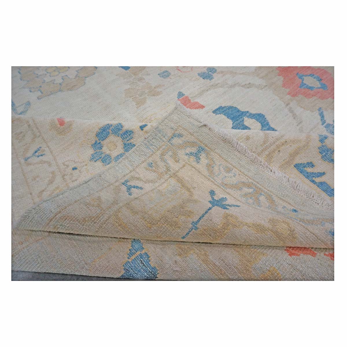 21st Century Turkish Oushak 10X14 Ivory, Red & Slate Blue Handmade Runner Rug #1144177 image 6