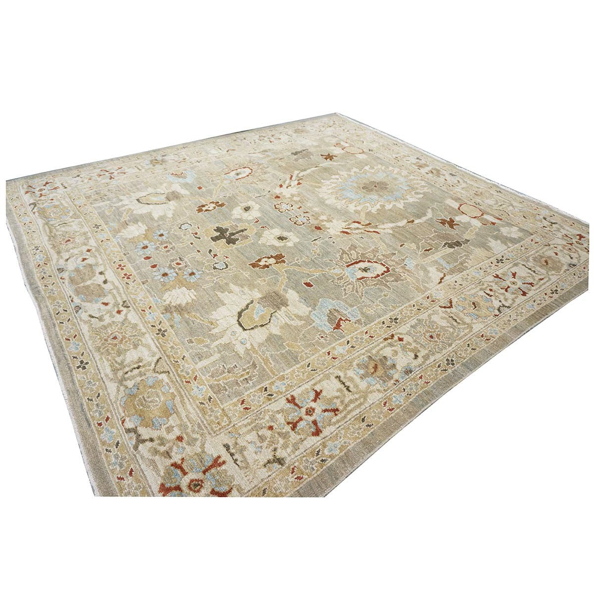 Persian Sultanabad 8x8 Square Tan, Blue, & Ivory Area Rug #1143023 image 9