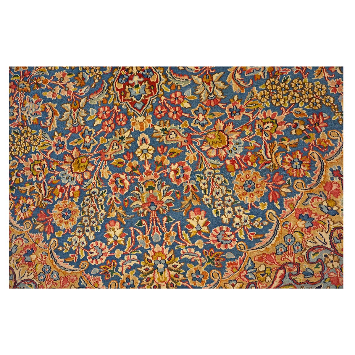 Antique Persian Kerman Wool 10x13 Blue, Orange & Red Handmade Area Rug #9900542