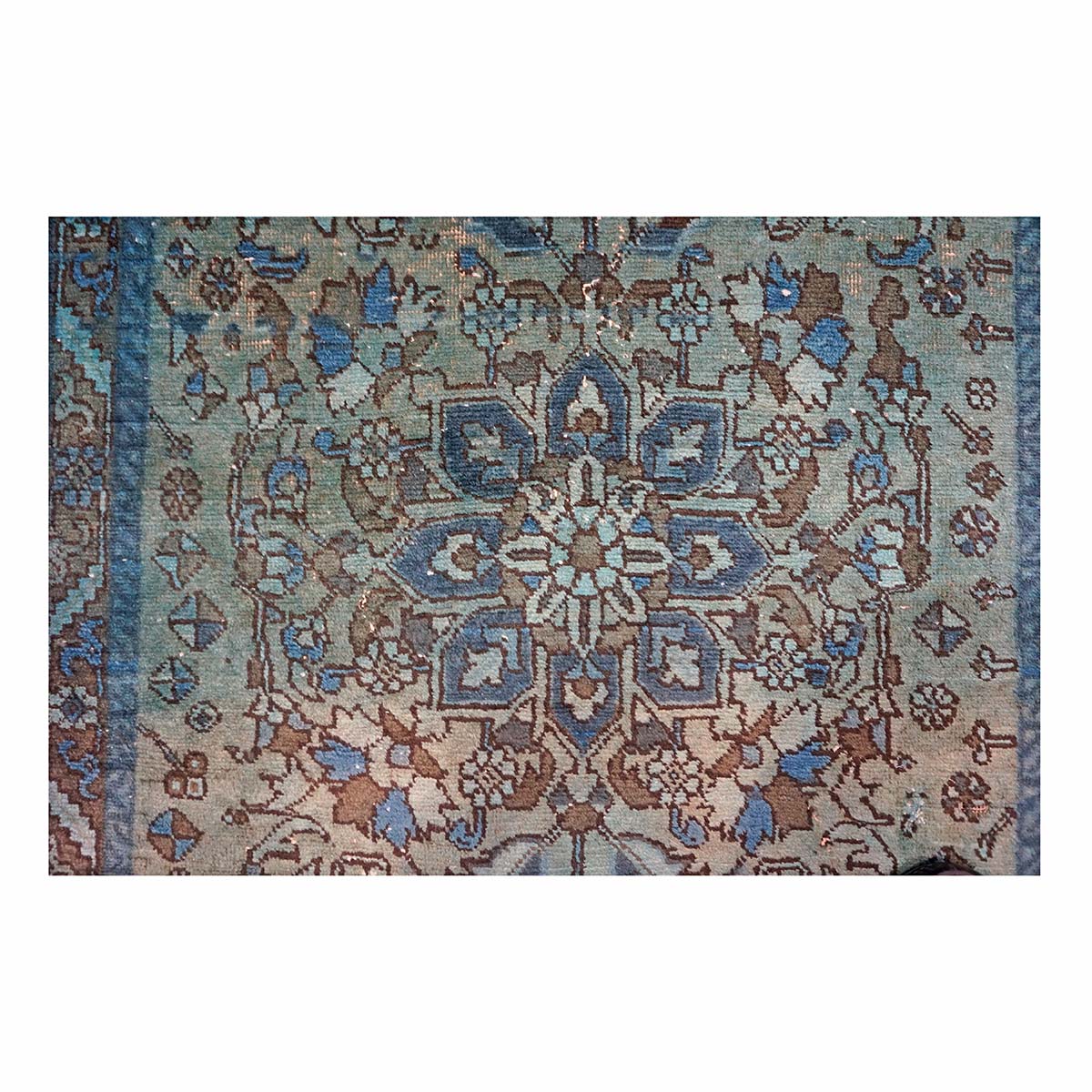 Vintage Persian Distressed Overdye Wool 3x12 Teal, Blue & Brown Handmade Runner Rug # 9901941