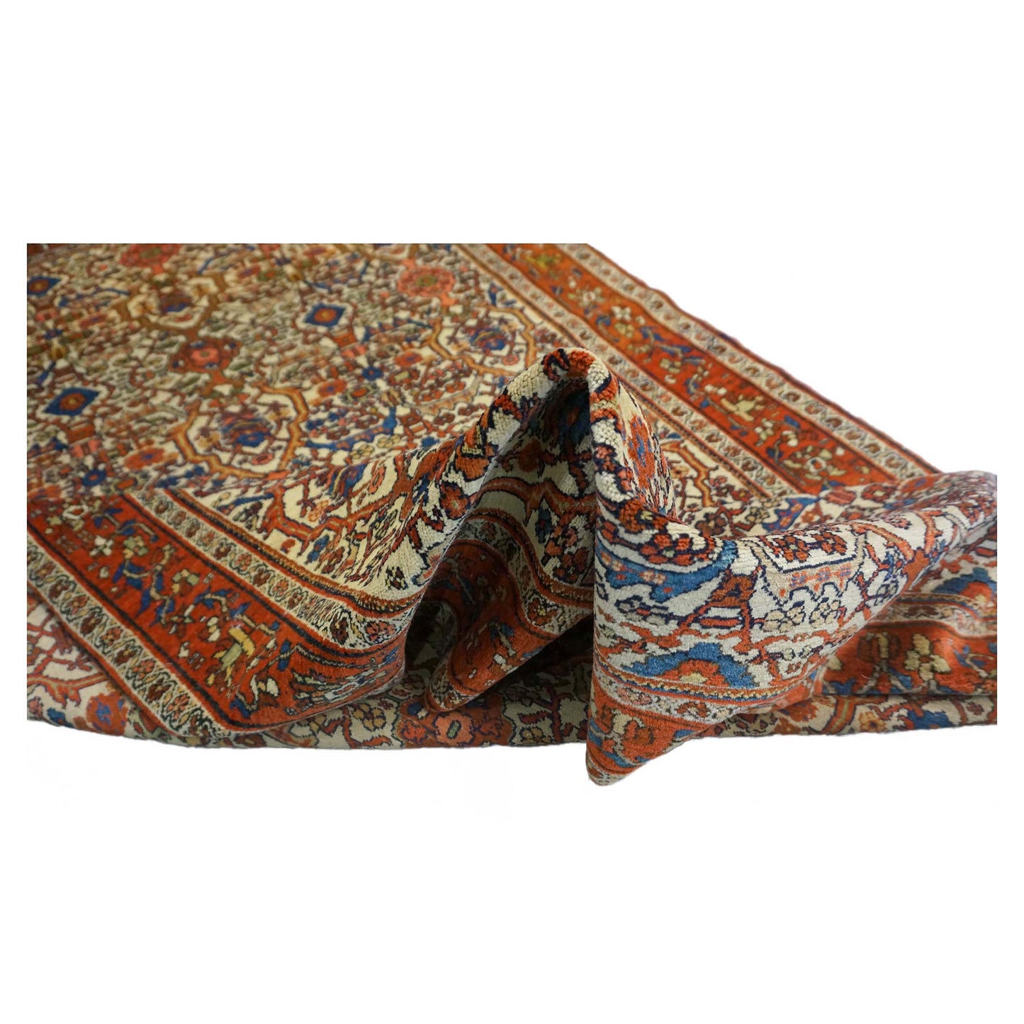 Vintage Persian Farahan Wool 4X7 Rust, Blue & Ivory Handmade Area Rug #9902006