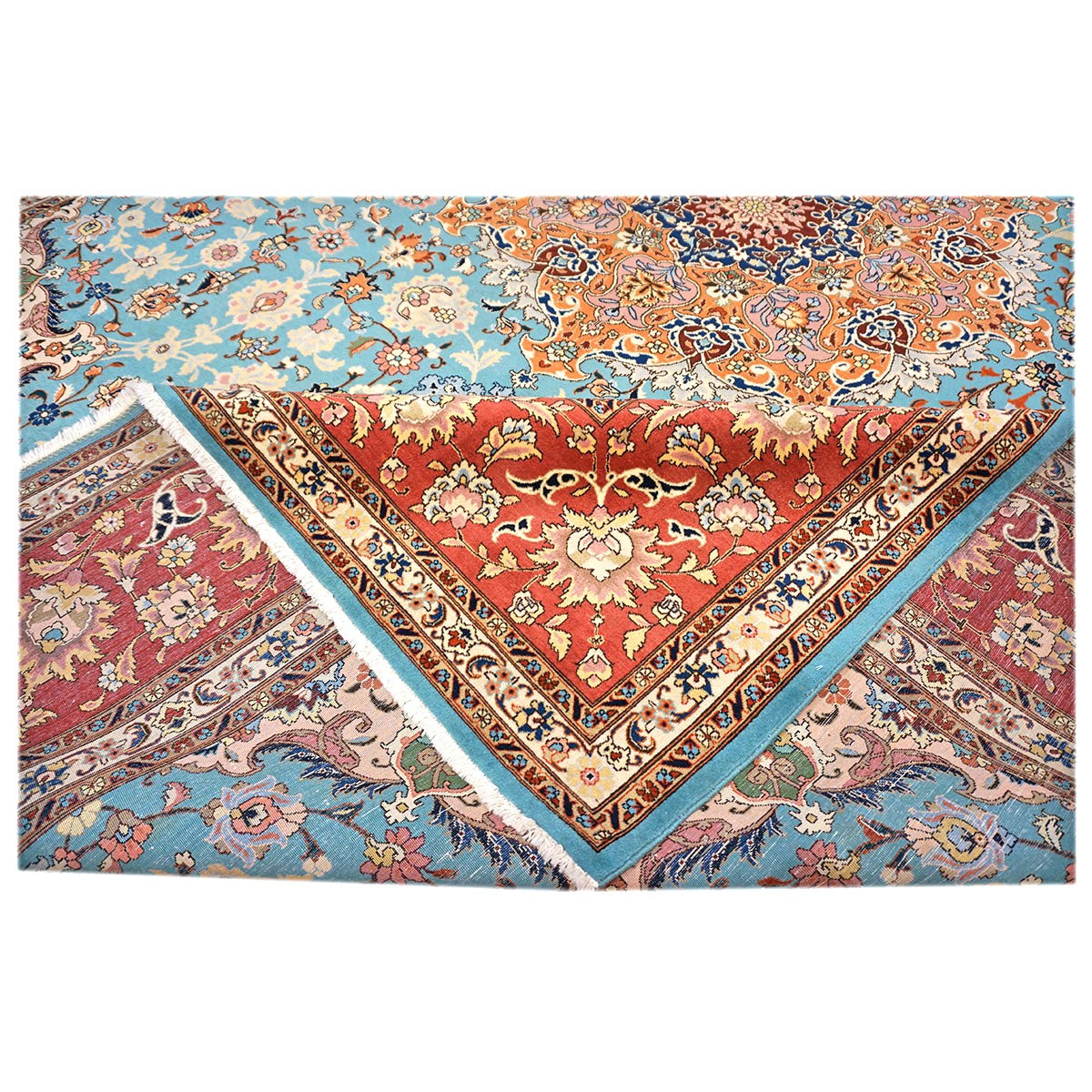 Antique Persian Tabriz Emad Wool 10x13 Light Blue & Red Handmade Area Rug #9902217