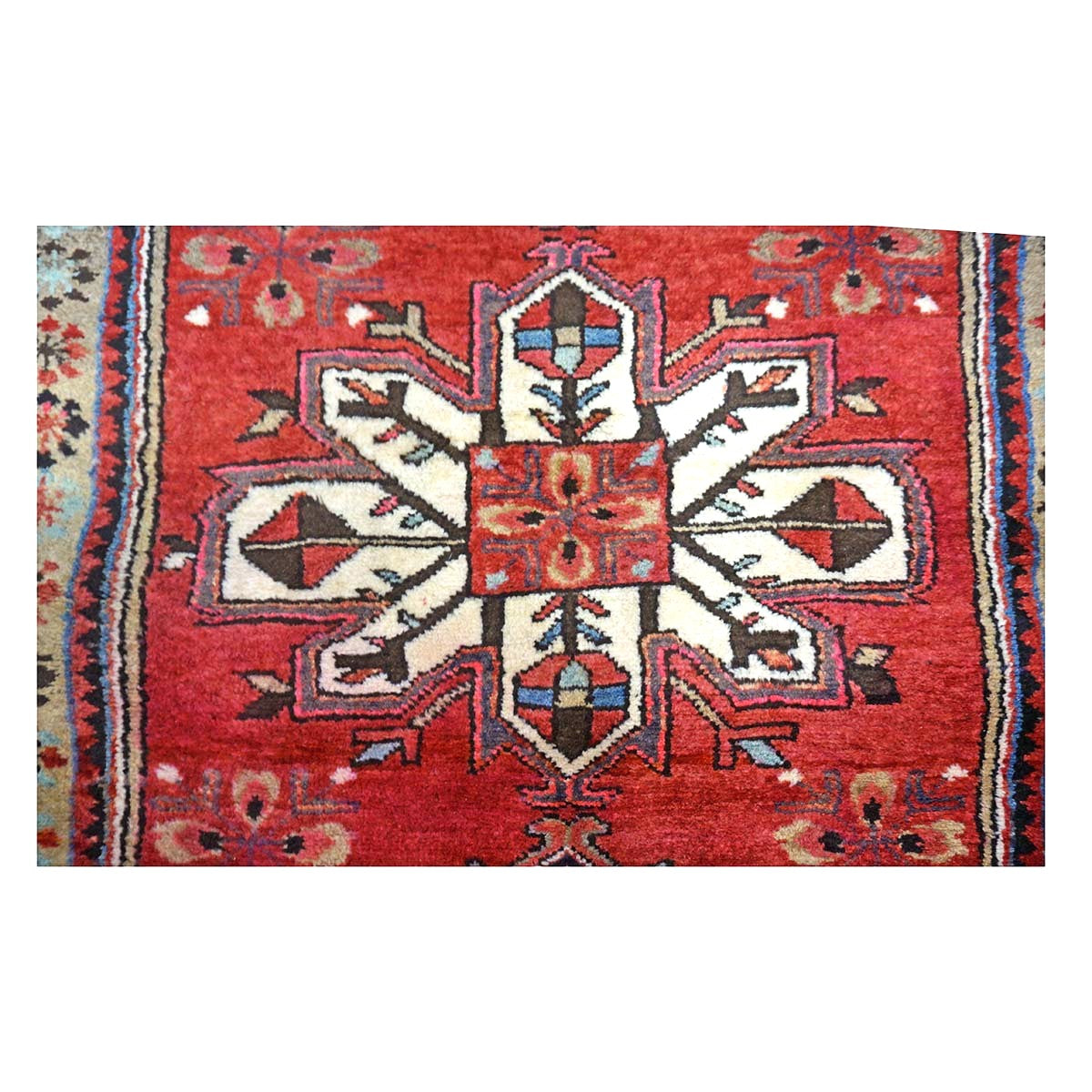 Persian Karajeh Wool 4x10 Rust, Ivory & Tan Handmade Gallery Rug #9902223