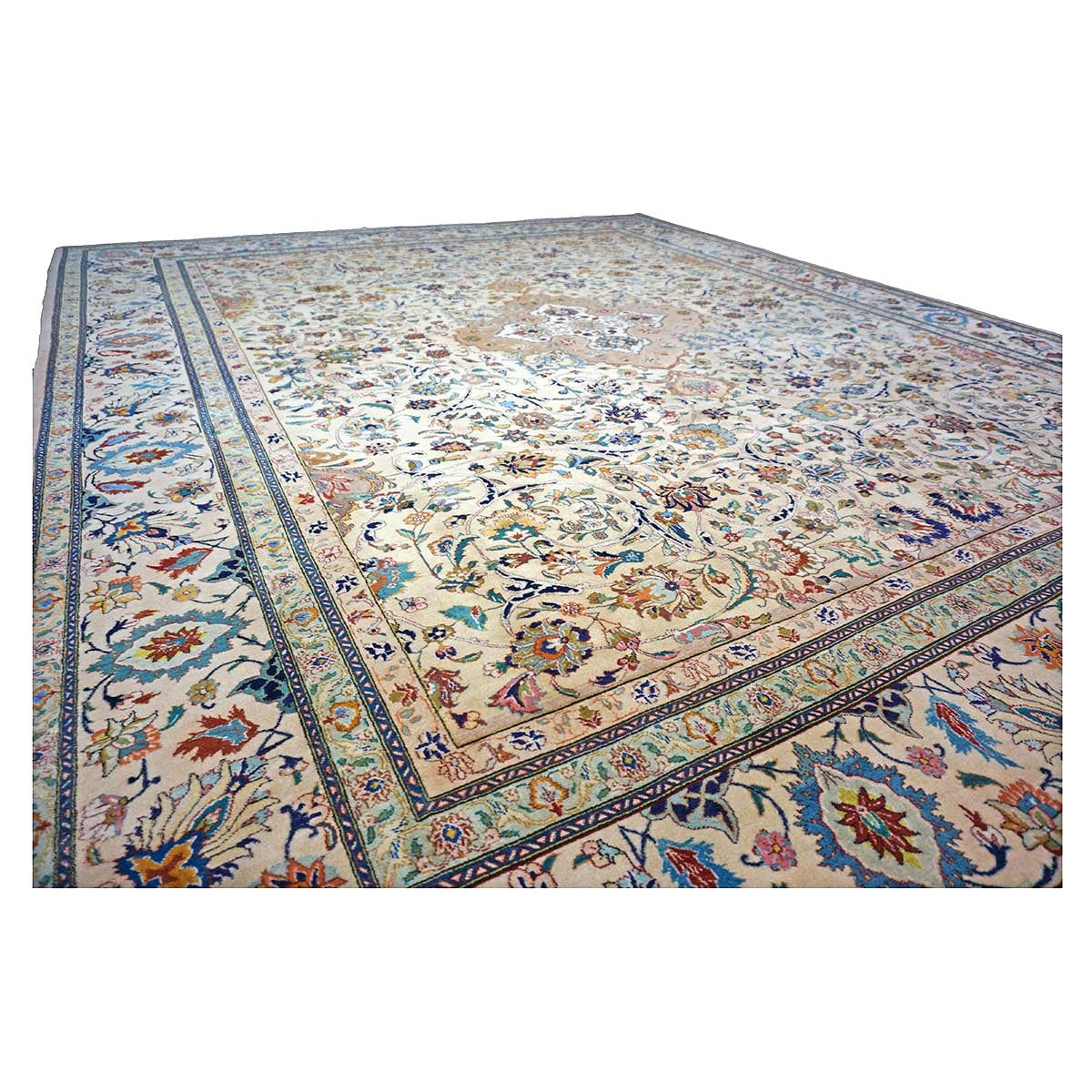 Persian Tabriz Wool 10x12 Beige, Blue & Ivory Handmade Area Rug #9902293