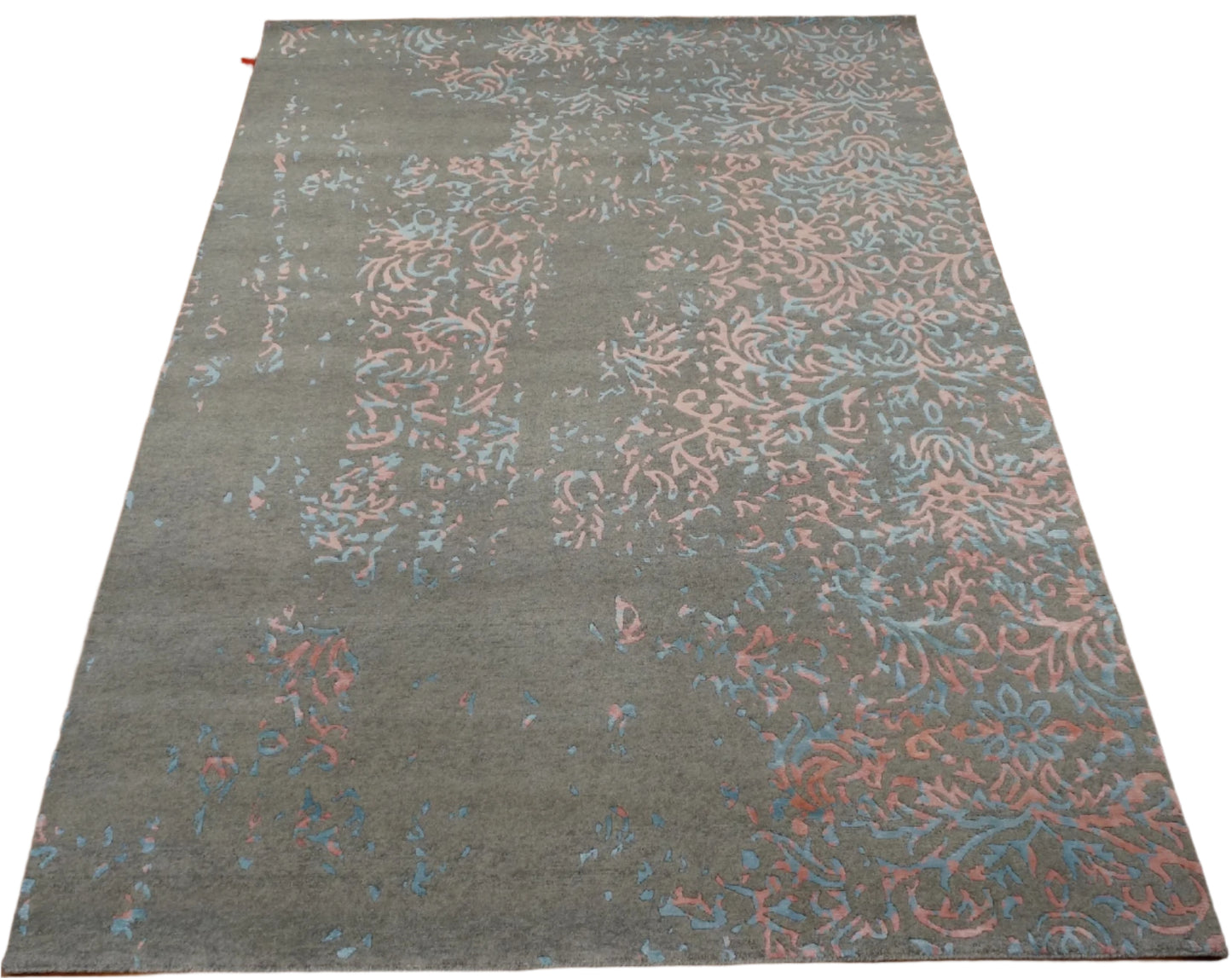 Nepalese Modern Wool and Silk 6 x 8 Grey, Red & Blue Handmade Area Rug #9902314