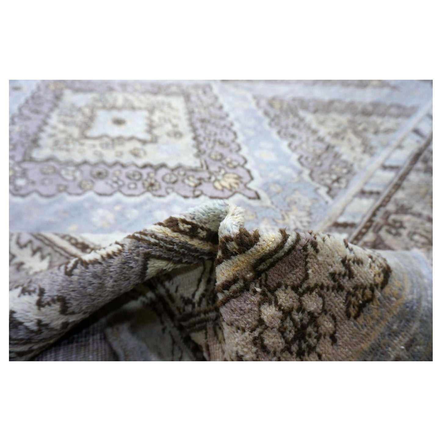 Antique East Turkestani Khotan Wool 9x18 Ivory, Taupe & Brown Handmade Gallery Rug #9902353