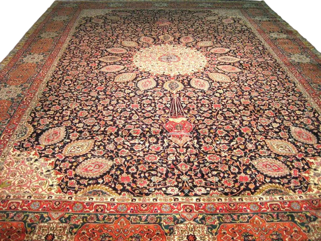 Antique Persian Tabriz Wool 13x19 Red, Black & Orange Handmade Oversized Area Rug 9902503