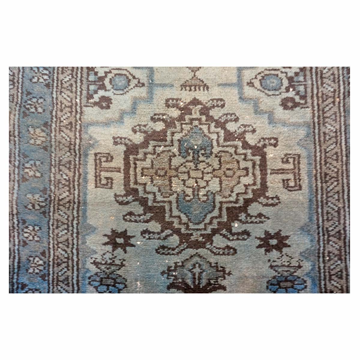 Vintage Persian Overdyed 4x10 Blue, Green & Brown Handmade Gallery Rug #9902690