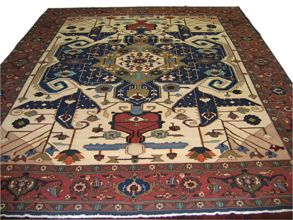 Persian Serapi Wool 14x17 Rust, Navy, Blue & Ivory Handmade Area Rug #9902704