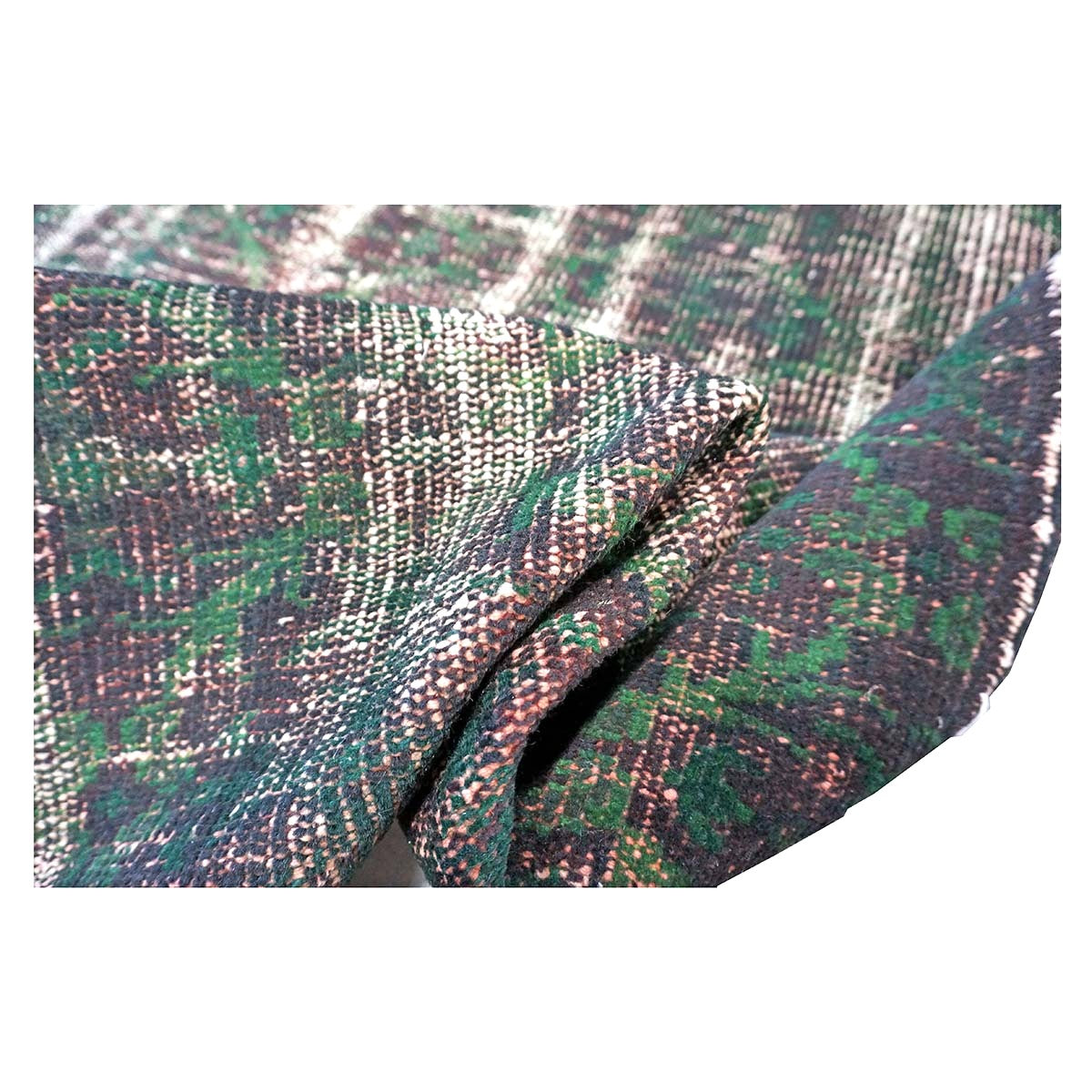 Turkish Overdye Distressed Wool 6x9 Emerald Green & Ivory Handmade Area Rug # 9902855