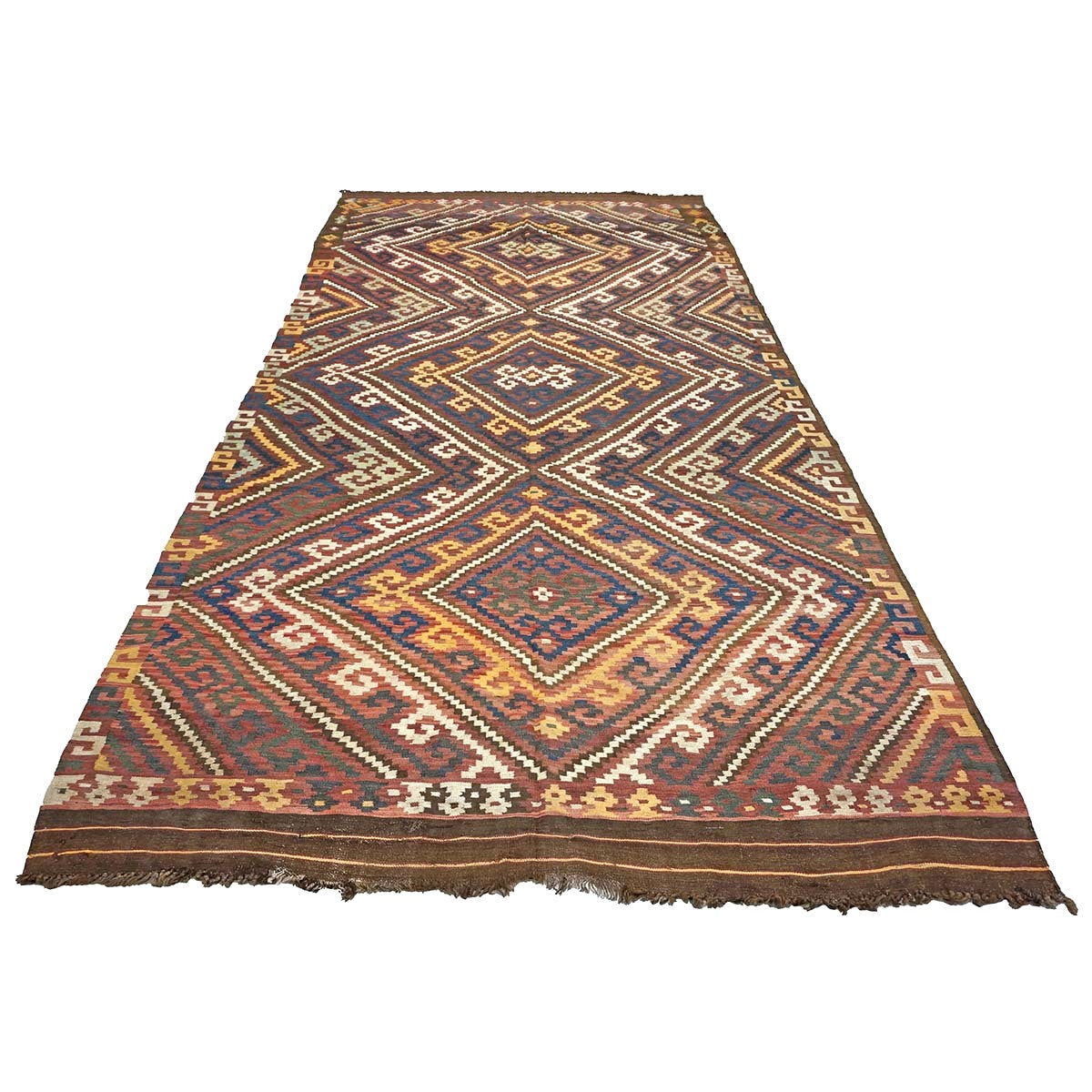 Antique Afghan Kabul Kilim Wool 7x15 Brick Red, & Yellow Handmade Gallery Rug #9902969