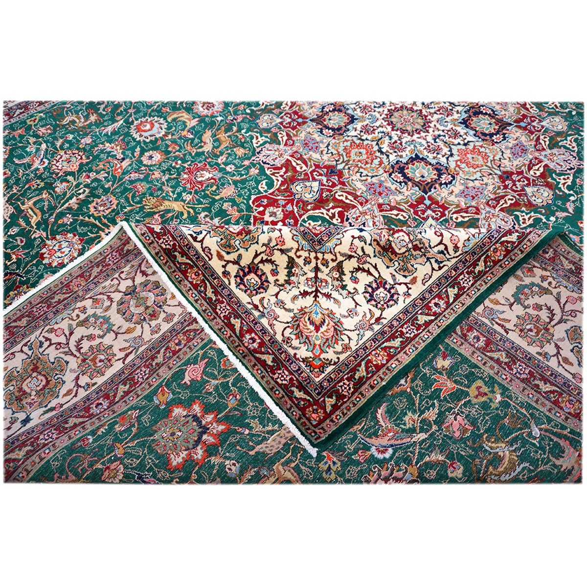 Antique Persian Tabriz 9x12 Green & Ivory Handmade Area Rug #1143223 image 11