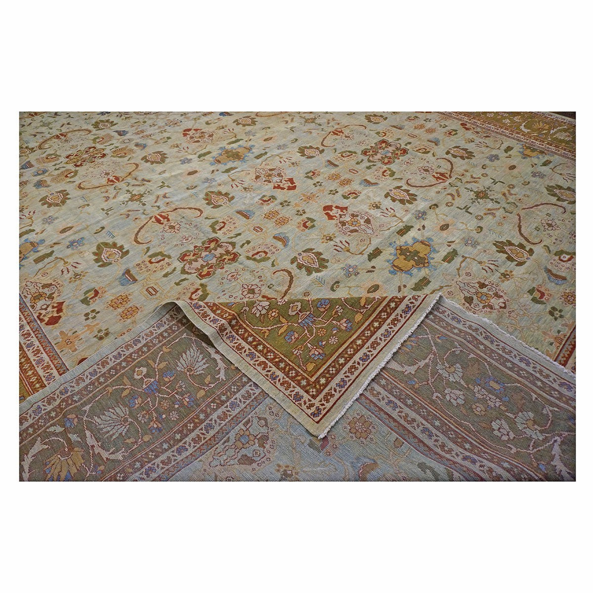 19th Century Antique Sultanabad Soft Green and Blues Oversized Persian Rug #1140516 image 7